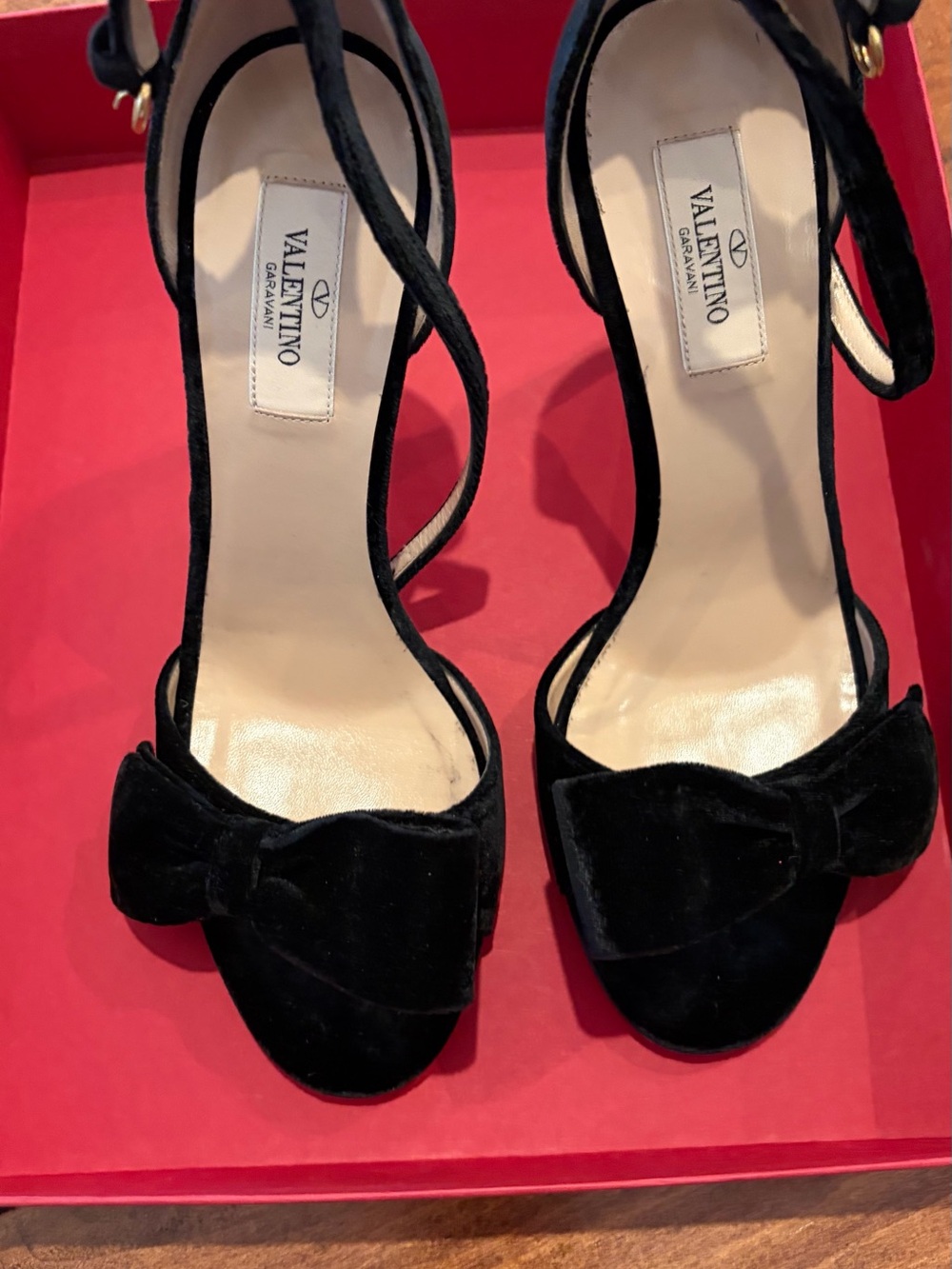 Valentino Garavani Black Velvet Bow Ankle-Strap Heels